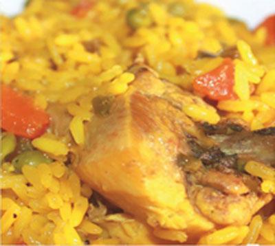 Arroz con pollo, a traditional Cuban rice dish with chicken